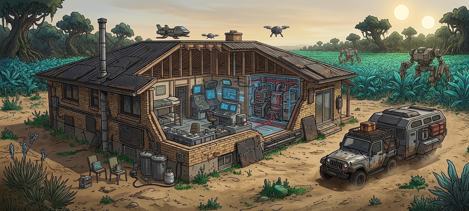 Sci-fi interpretation of the Muncey house as an alien outpost